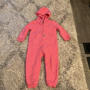 Carhartt Kids Pink Fleece Hooded Full Zip Jumpsuit One Piece 24M